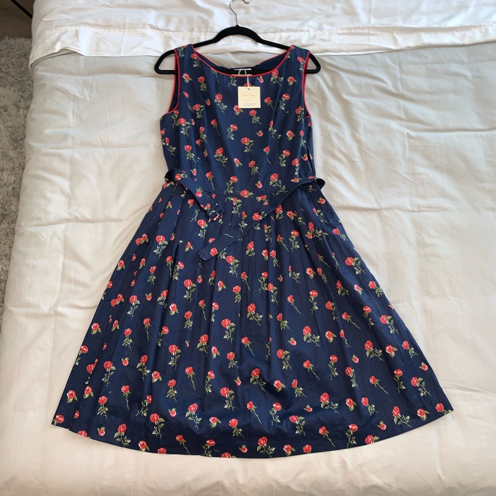 Rachel Riley Women’s Blue with Red Rose Dress